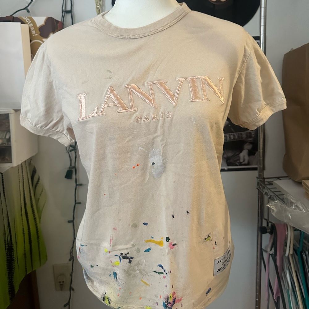 Lanvin Cream T-Shirt with Artistic Splatter